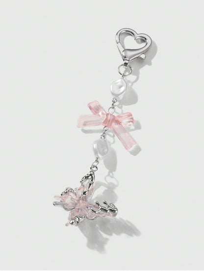 1pc Women's Luxurious Butterfly Keychain With Purple Bow Pendant, Fashionable Bag Charm, High-End Gift