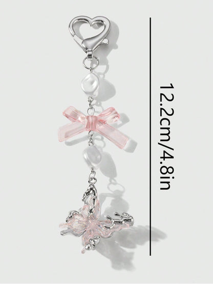 1pc Women's Luxurious Butterfly Keychain With Purple Bow Pendant, Fashionable Bag Charm, High-End Gift
