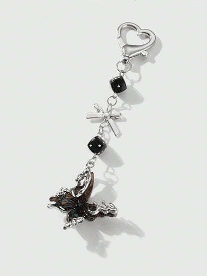 1pc Women's Luxurious Butterfly Keychain With Purple Bow Pendant, Fashionable Bag Charm, High-End Gift