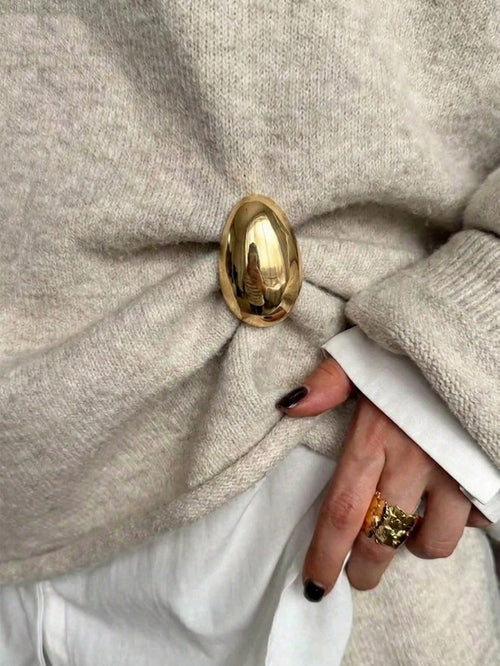1pc Women's Minimalist Metal Glossy Brooch, Suitable For Waist Decoration On Dresses And Jackets, Fashionable High-End Accessory