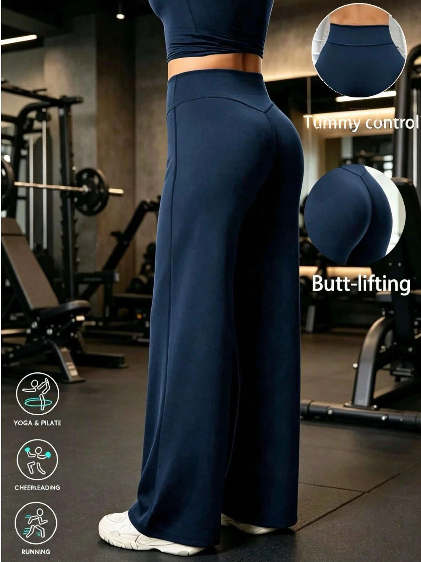 1pc Women's Yoga Pants Casual Sports Straight Leg High Waist Slimming Tummy Control Dance Wide Leg Long Pants