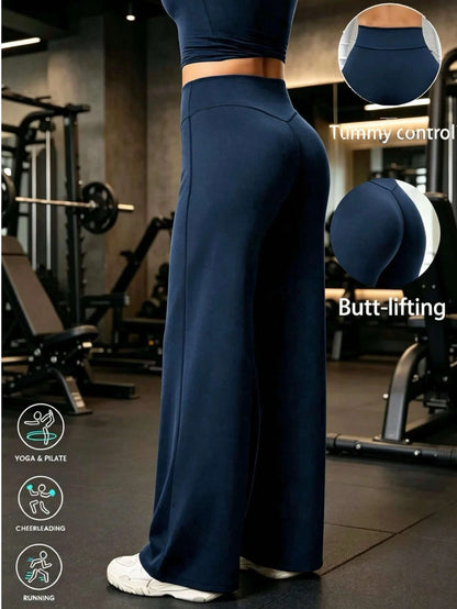 1pc Women's Yoga Pants Casual Sports Straight Leg High Waist Slimming Tummy Control Dance Wide Leg Long Pants