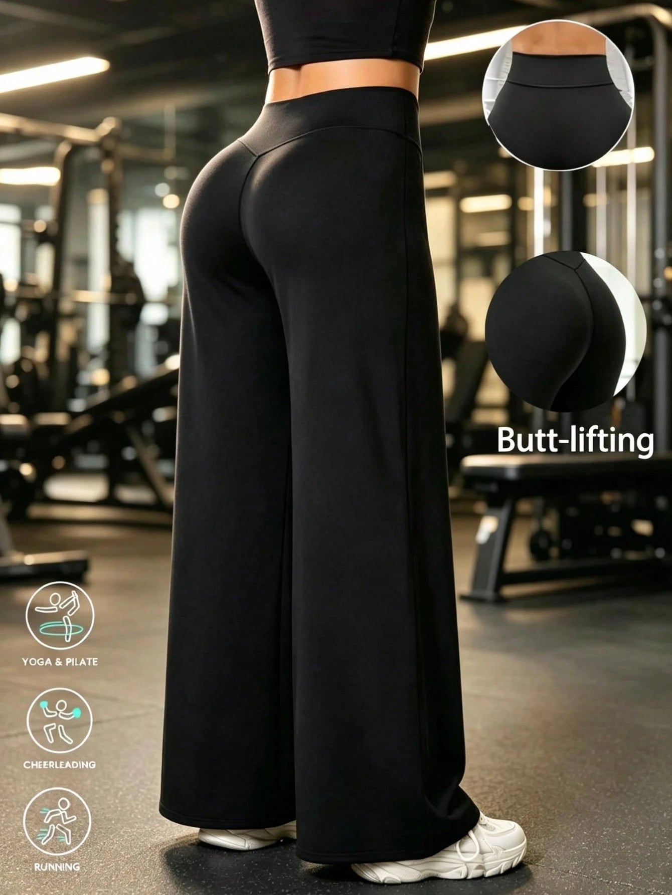 1pc Women's Yoga Pants Casual Sports Straight Leg High Waist Slimming Tummy Control Dance Wide Leg Long Pants