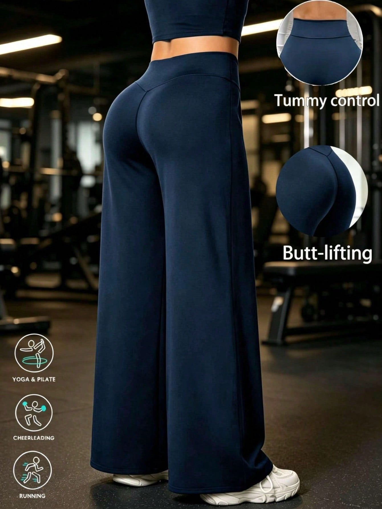 1pc Women's Yoga Pants Casual Sports Straight Leg High Waist Slimming Tummy Control Dance Wide Leg Long Pants