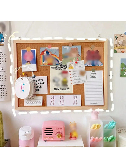 1pc Wooden Soft Cork Board With Solid Wood Frame- Single-Sided Office And Home Memo Board, Wall-Mounted Cork Board For Photos And Notes