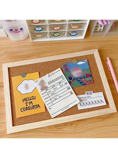 1pc Wooden Soft Cork Board With Solid Wood Frame- Single-Sided Office And Home Memo Board, Wall-Mounted Cork Board For Photos And Notes