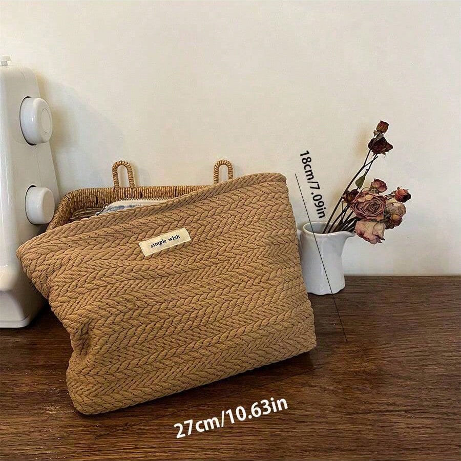 1pc Woven Makeup Bag- Bohemian Style Square Zipper Pouch, Women's Floral Pattern Bag (Minimalist Fashion), Travel