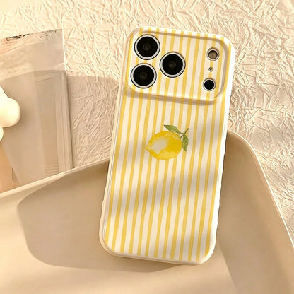 1pc Yellow And White Striped Watercolor Lemon Pattern Phone Case, Compatible With IPhone 17 17Pro 17 PRO Max, Anti-Drop Design, Also Compatible With IPhone 16 PRO/15/14/13P/12/11/X/XR/XS Max, Personal