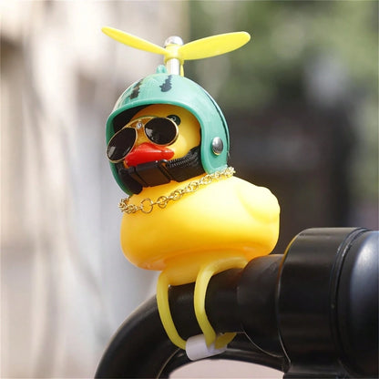 1pc Yellow Duck Bicycle Bell With Propeller Helmet- Adorable Rubber Duck Car Horn, Bike Accessory & Car Dashboard Decor, Quirky Gift For Duck Lovers
