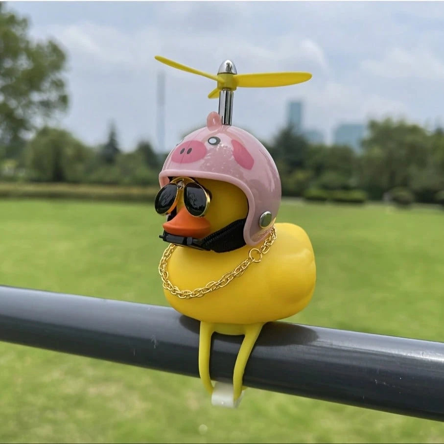 1pc Yellow Duck Bicycle Bell With Propeller Helmet- Adorable Rubber Duck Car Horn, Bike Accessory & Car Dashboard Decor, Quirky Gift For Duck Lovers