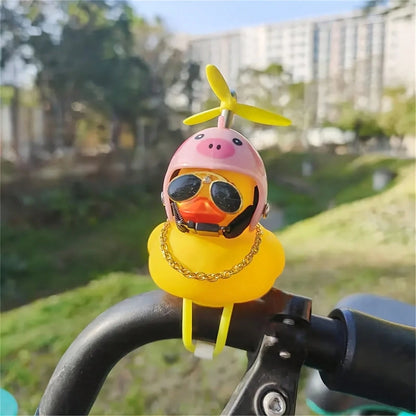 1pc Yellow Duck Bicycle Bell With Propeller Helmet- Adorable Rubber Duck Car Horn, Bike Accessory & Car Dashboard Decor, Quirky Gift For Duck Lovers