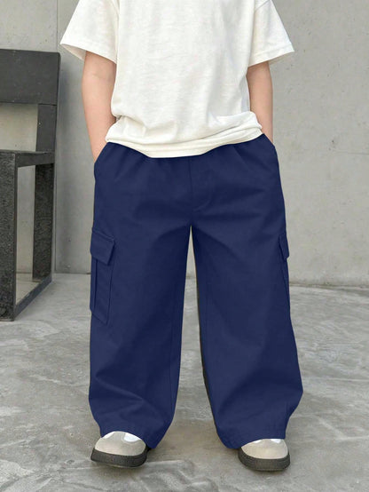 1pc Young Boys' Fashionable Versatile Casual Comfortable Street Chic Commute School Vacation Daily Wear Dirt-Resistant Soft Multi-Pocket Straight Leg Cargo Pants, Spring/Summer/Autumn/Winter