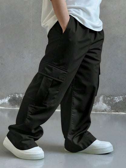 1pc Young Boys' Fashionable Versatile Casual Comfortable Street Chic Commute School Vacation Daily Wear Dirt-Resistant Soft Multi-Pocket Straight Leg Cargo Pants, Spring/Summer/Autumn/Winter