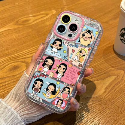 1pc,Aesthetic Patchwork Cute Character Phone Case Compatible With Iphone 17/16/15/14/13, Shimmer Wave Texture All Around LUCK Letter Edge Color Block Frame Anti-Scratch Cover
