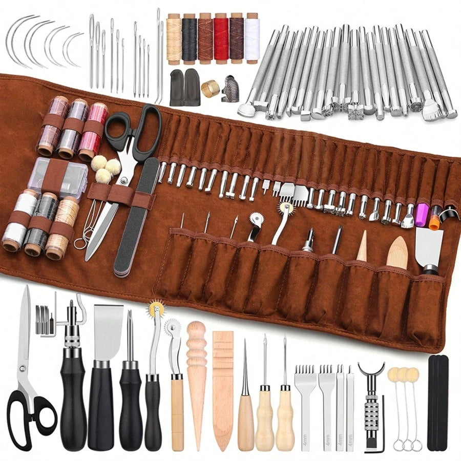 1Set Leather Working Tools Leather Craft Tools For Carving Stamping Sewing Punching Cutting With Custom Custom Storage Bag Professional Tooling Kit For Crafting, Repair & DIY Projects
