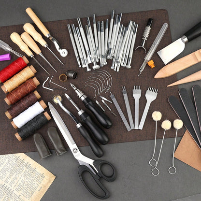 1Set Leather Working Tools Leather Craft Tools For Carving Stamping Sewing Punching Cutting With Custom Custom Storage Bag Professional Tooling Kit For Crafting, Repair & DIY Projects
