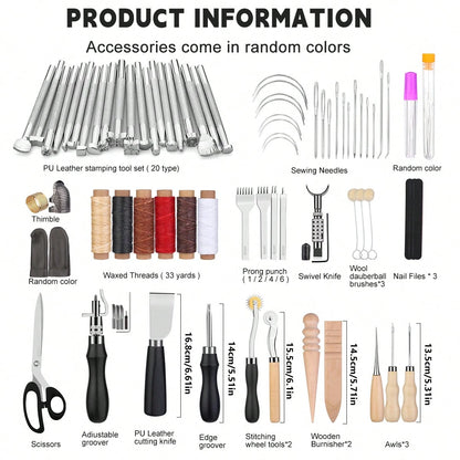 1Set Leather Working Tools Leather Craft Tools For Carving Stamping Sewing Punching Cutting With Custom Custom Storage Bag Professional Tooling Kit For Crafting, Repair & DIY Projects