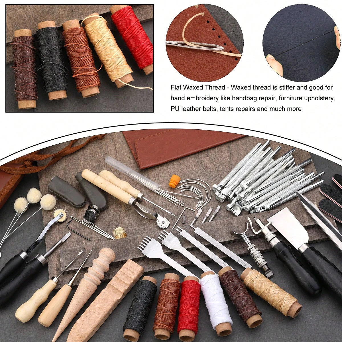 1Set Leather Working Tools Leather Craft Tools For Carving Stamping Sewing Punching Cutting With Custom Custom Storage Bag Professional Tooling Kit For Crafting, Repair & DIY Projects
