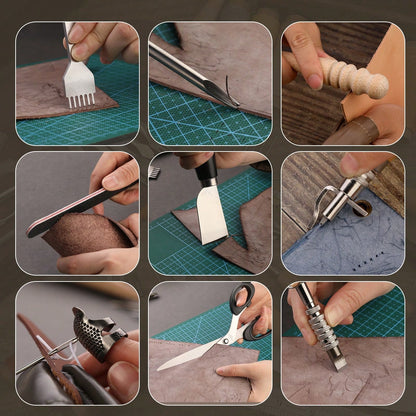 1Set Leather Working Tools Leather Craft Tools For Carving Stamping Sewing Punching Cutting With Custom Custom Storage Bag Professional Tooling Kit For Crafting, Repair & DIY Projects