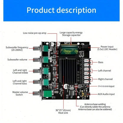 2.1 Channel Amplifier Board 50W*2+100W With Treble And Bass Adjustment, DIY Speaker Home Theater