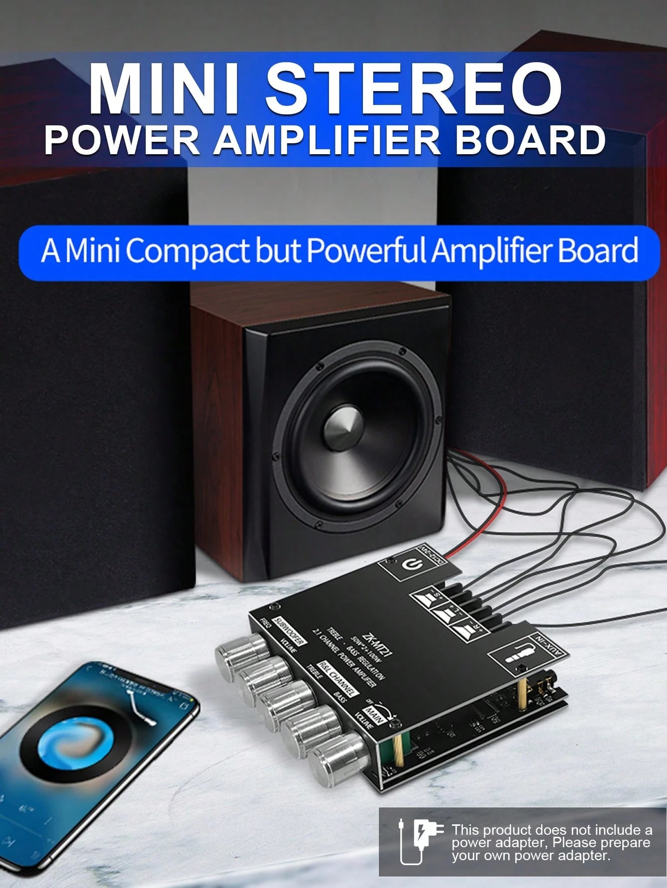 2.1 Channel Amplifier Board 50W*2+100W With Treble And Bass Adjustment, DIY Speaker Home Theater