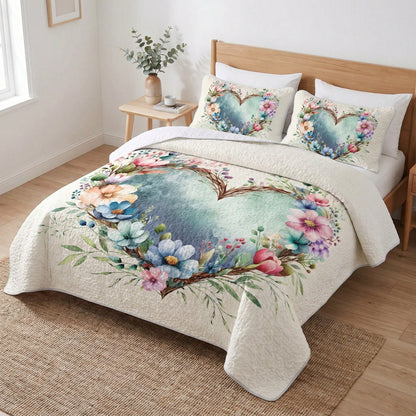 2/3PCS Floral Heart Bohemian Sunflower Quilt Set,Bedspread, Lightweight, Machine Washable, Easy Care, Multiple Sizes Available