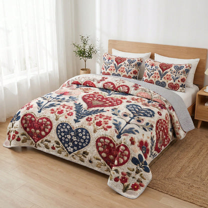 2/3PCS Floral Heart Bohemian Sunflower Quilt Set,Bedspread, Lightweight, Machine Washable, Easy Care, Multiple Sizes Available