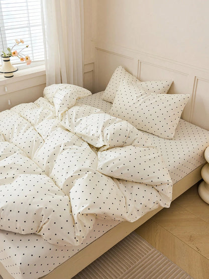 2/3pcs Minimalist Polka Dot Print Bedding Set, Made Of Soft And Comfortable Fabric, Breathable And Durable, Wrinkle-Resistant, Suitable As A Gift For Parents And Friends, Includes 1 Duvet Cover, 1/2 P