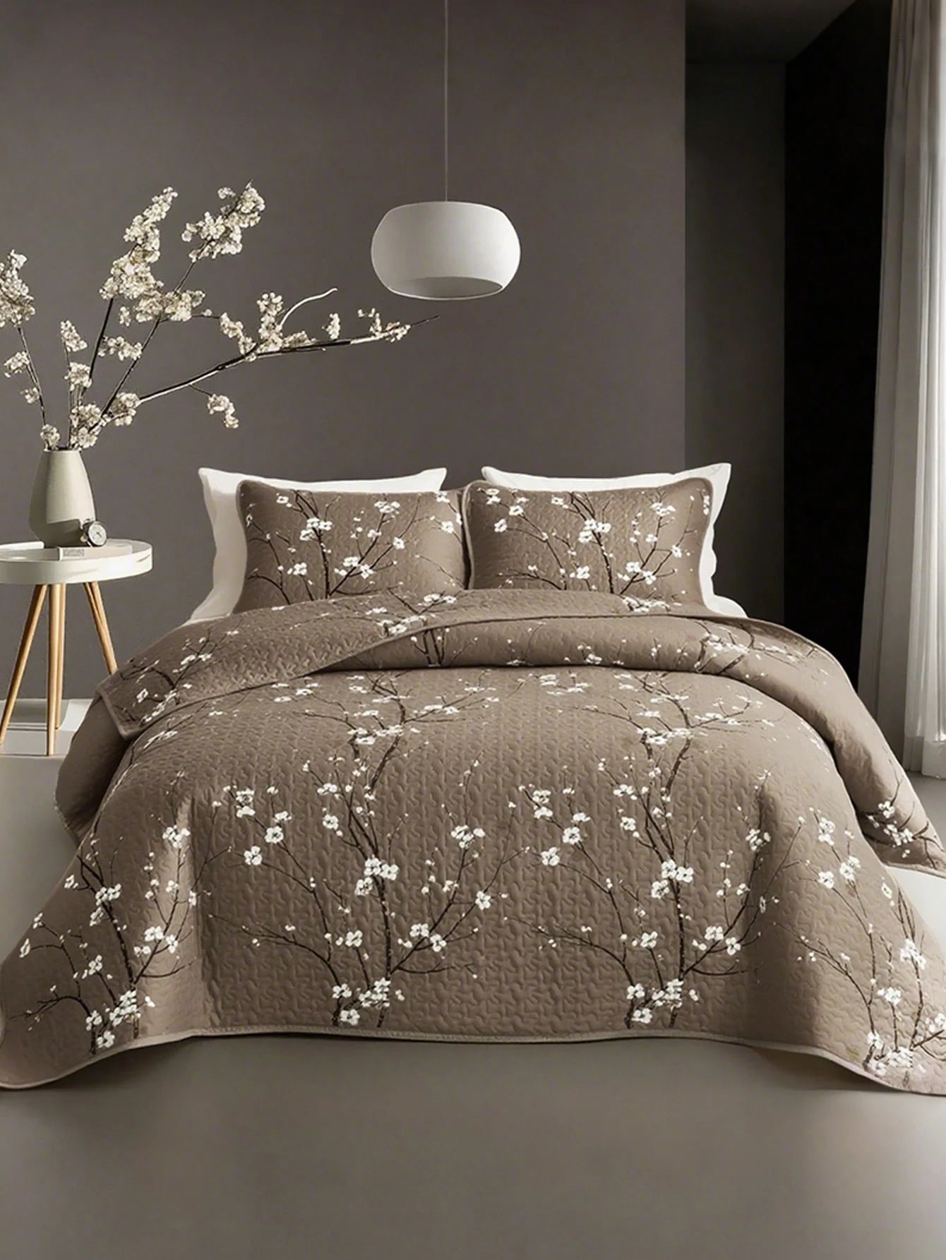 2/3PCS Multicolour Tree Branch Plum Blossom Quilted Quilt, 1pc Quilted Quilt+ 1/2 Pcs Pillowcases, Soft Breathable Comfortable Portability Hypoallergenic Machine Washable Bed Cover Bedding Room Decor