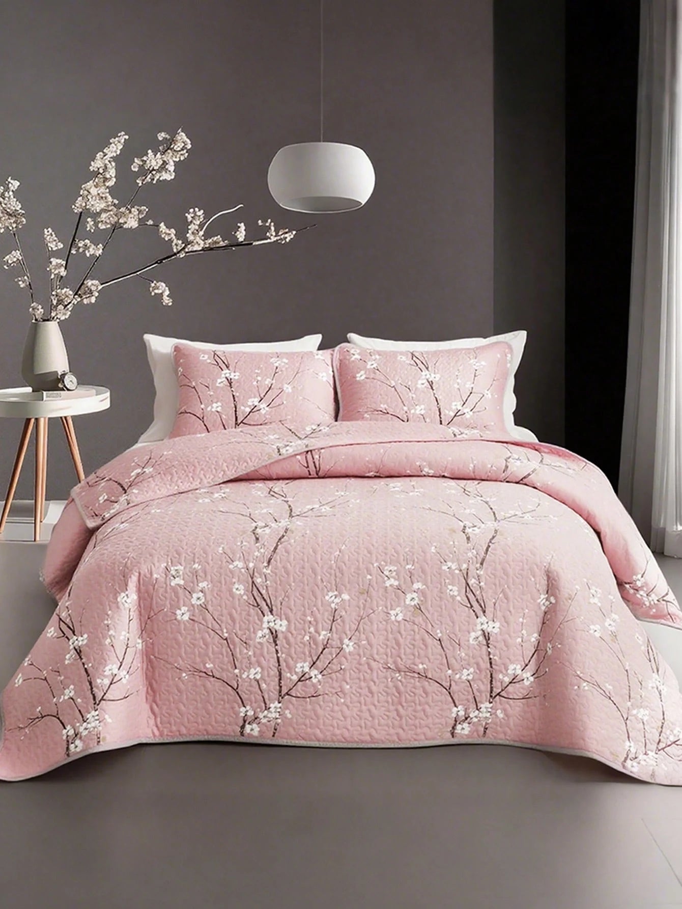 2/3PCS Multicolour Tree Branch Plum Blossom Quilted Quilt, 1pc Quilted Quilt+ 1/2 Pcs Pillowcases, Soft Breathable Comfortable Portability Hypoallergenic Machine Washable Bed Cover Bedding Room Decor