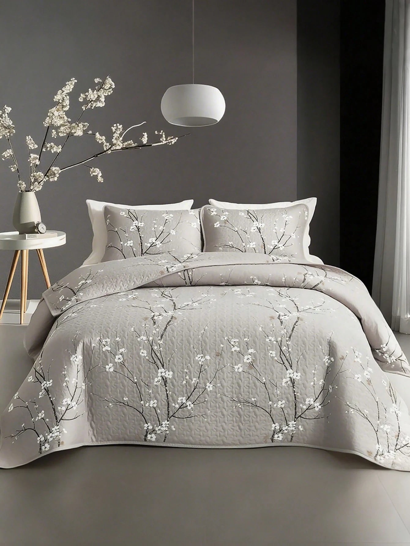 2/3PCS Multicolour Tree Branch Plum Blossom Quilted Quilt, 1pc Quilted Quilt+ 1/2 Pcs Pillowcases, Soft Breathable Comfortable Portability Hypoallergenic Machine Washable Bed Cover Bedding Room Decor