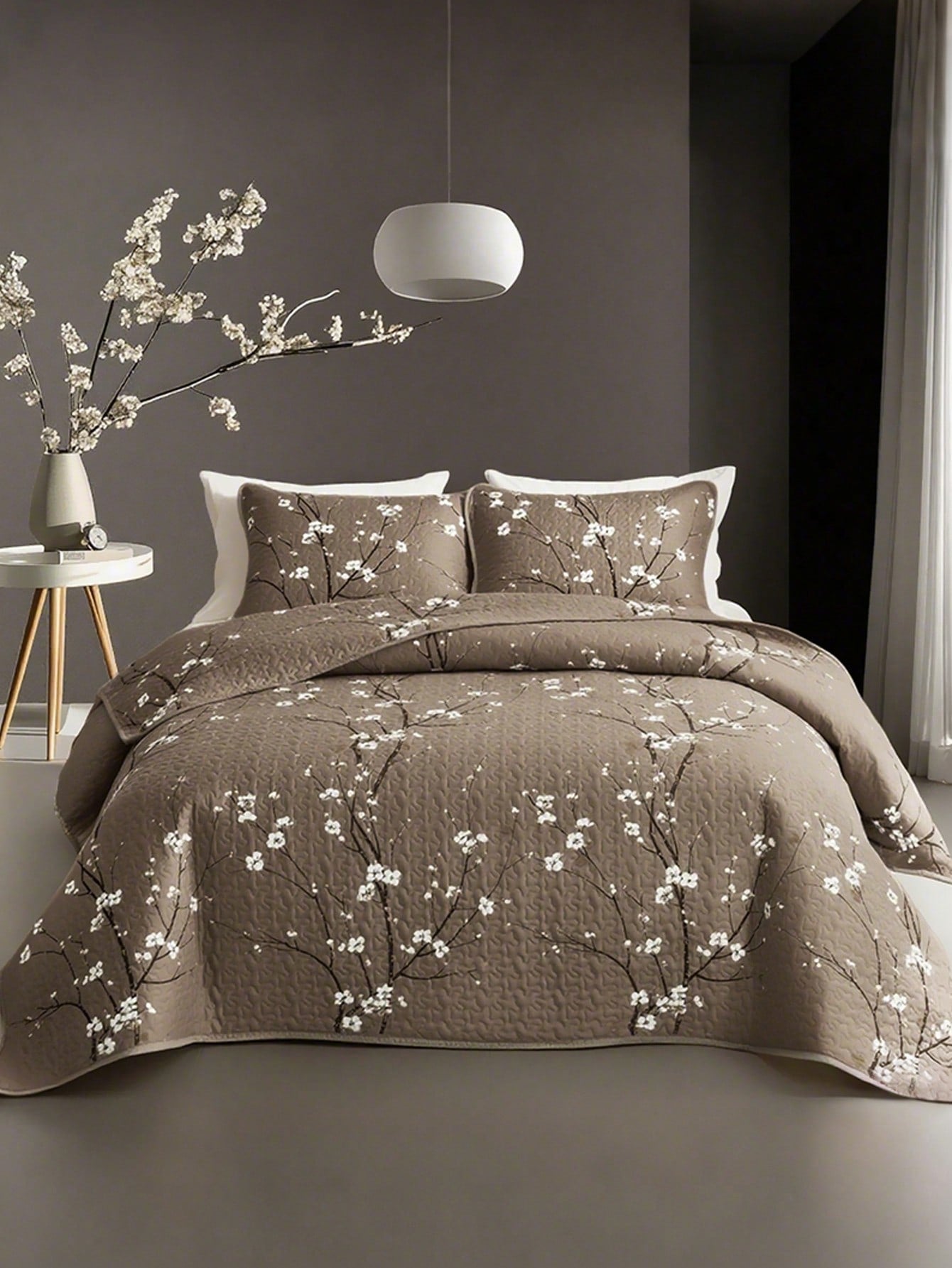 2/3PCS Multicolour Tree Branch Plum Blossom Quilted Quilt, 1pc Quilted Quilt+ 1/2 Pcs Pillowcases, Soft Breathable Comfortable Portability Hypoallergenic Machine Washable Bed Cover Bedding Room Decor