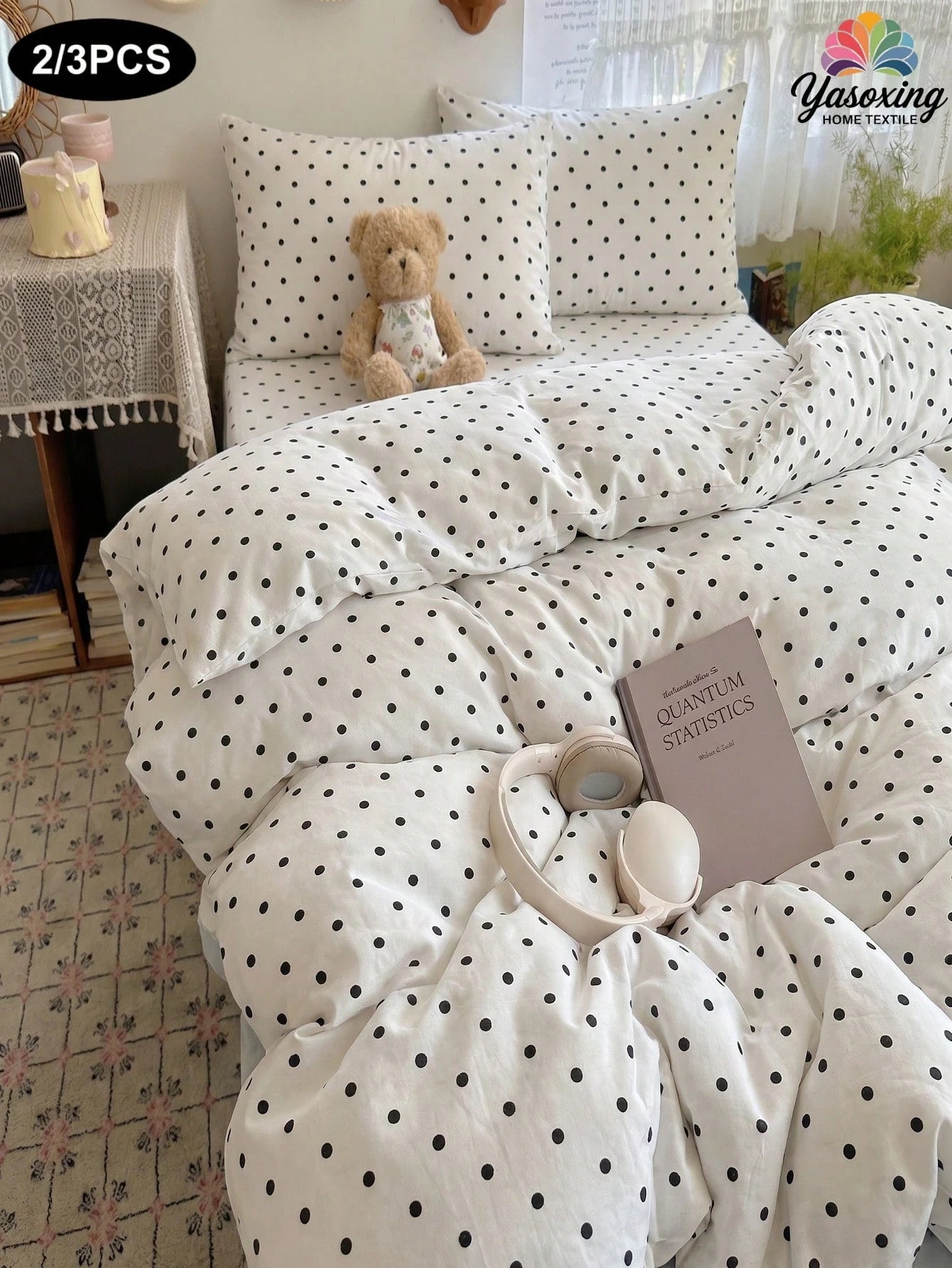2/3pcs White Fine Polka Dot Pattern Duvet Cover Bedding Set, Soft Breathable Wrinkle-Resistant, Promotes Better Sleep, Luxury Hotel Style, Gift For Parents And Friends, Reversible Dual-Color Duvet Cov