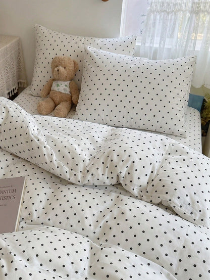 2/3pcs White Fine Polka Dot Pattern Duvet Cover Bedding Set, Soft Breathable Wrinkle-Resistant, Promotes Better Sleep, Luxury Hotel Style, Gift For Parents And Friends, Reversible Dual-Color Duvet Cov