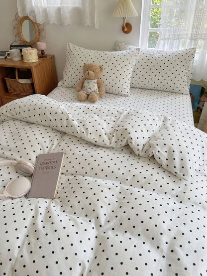 2/3pcs White Fine Polka Dot Pattern Duvet Cover Bedding Set, Soft Breathable Wrinkle-Resistant, Promotes Better Sleep, Luxury Hotel Style, Gift For Parents And Friends, Reversible Dual-Color Duvet Cov