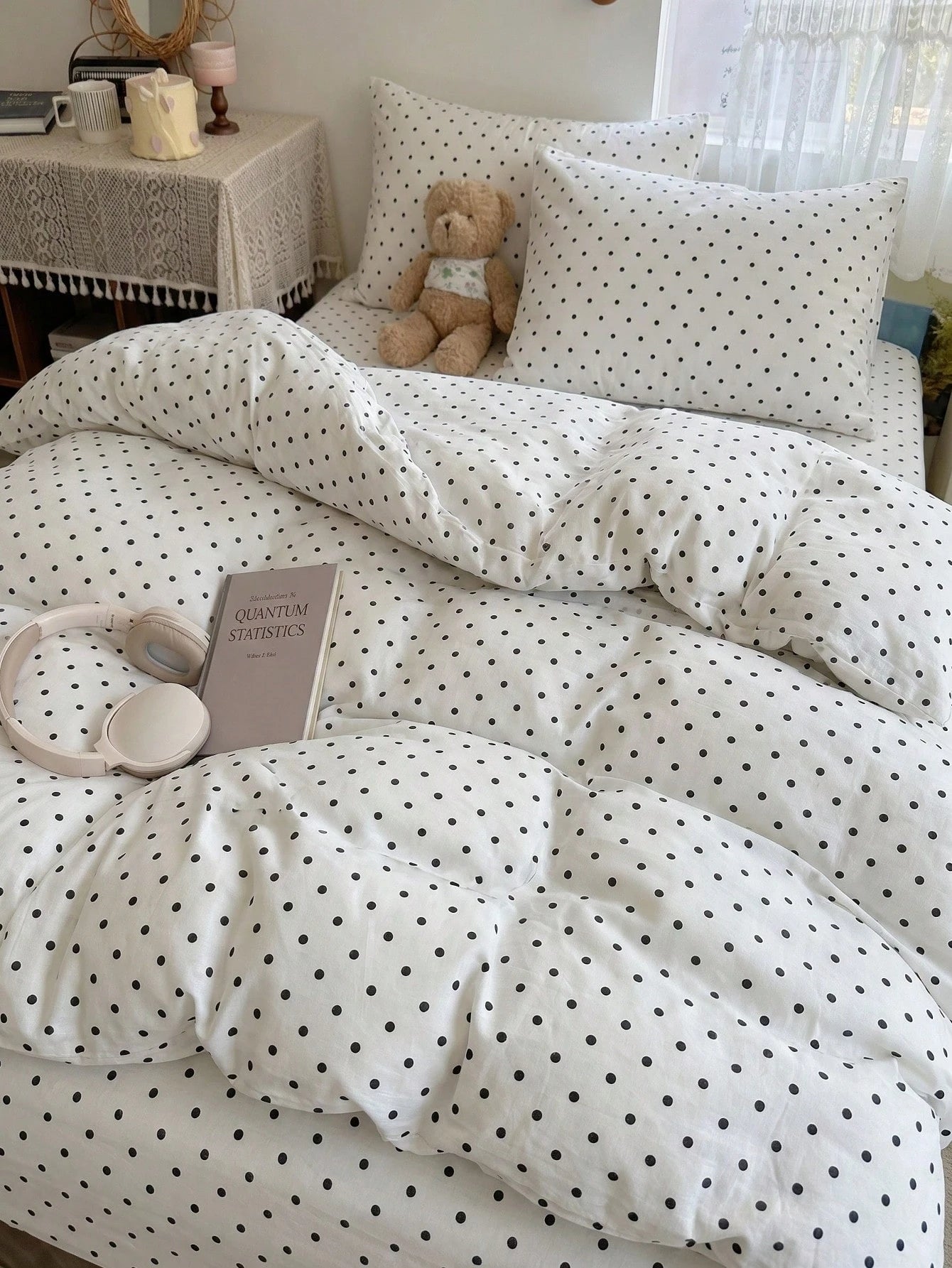 2/3pcs White Fine Polka Dot Pattern Duvet Cover Bedding Set, Soft Breathable Wrinkle-Resistant, Promotes Better Sleep, Luxury Hotel Style, Gift For Parents And Friends, Reversible Dual-Color Duvet Cov