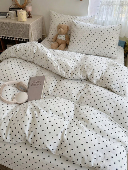 2/3pcs White Fine Polka Dot Pattern Duvet Cover Bedding Set, Soft Breathable Wrinkle-Resistant, Promotes Better Sleep, Luxury Hotel Style, Gift For Parents And Friends, Reversible Dual-Color Duvet Cov