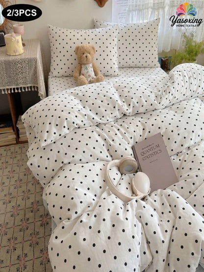 2/3pcs White Fine Polka Dot Pattern Duvet Cover Bedding Set, Soft Breathable Wrinkle-Resistant, Promotes Better Sleep, Luxury Hotel Style, Gift For Parents And Friends, Reversible Dual-Color Duvet Cov