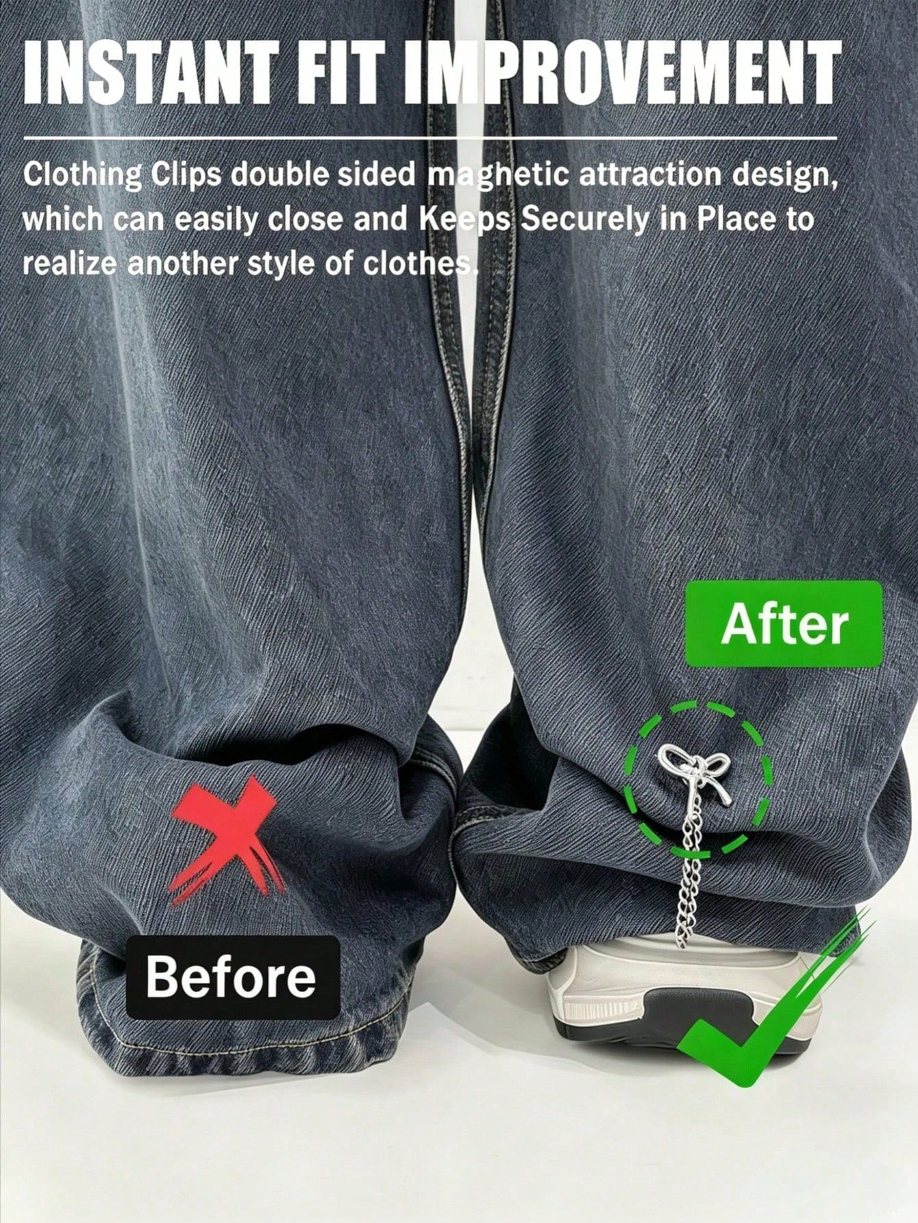 2/4/8pcs Multi-Function Pant Leg Clips, Non-Slip Pant Leg Length Adjuster, Prevent Pant Legs From Dragging On The Floor, Suitable For Jeans, Casual Pants, Shirts And Cuffs, Clothing Styling Decorative