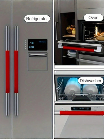 2/4Pcs Universal Appliance Handle Covers, Heat-Resistant Anti-Collision Silicone & Stain-Resistant Cloth Sleeve, Cold Hot Protection Grip, For Refrigerator Microwave Dishwasher Oven, Anti-Stain Anti-F