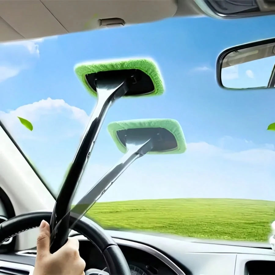 2-In-1 Car Glass Cleaning Stick With Replaceable Brush Head, Dust Removal And Anti-Fog Functions, Easily Clean Windshield And Car Windows