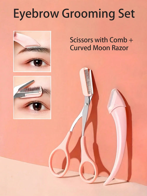 2-In-1 Eyebrow Grooming Set, Eyebrow Scissors With Comb + Curved Eyebrow Razor, Precision Eyebrow Shaping Tool, Gentle Skin-Friendly Eyebrow Care Set, Suitable For Daily Grooming, Pre-Makeup Preparati