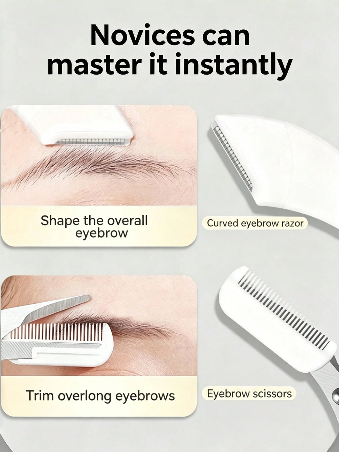 2-In-1 Eyebrow Grooming Set, Eyebrow Scissors With Comb + Curved Eyebrow Razor, Precision Eyebrow Shaping Tool, Gentle Skin-Friendly Eyebrow Care Set, Suitable For Daily Grooming, Pre-Makeup Preparati