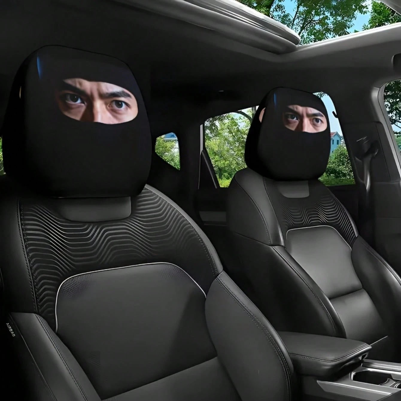 2 Mysterious Eye Cool Mask Printed Car Seat Headrest Covers- Mysterious Design, Universal Models, Easy To Install And Remove, Indispensable For Urban Commuting, Suitable For All Seasons, Ideal In-Car
