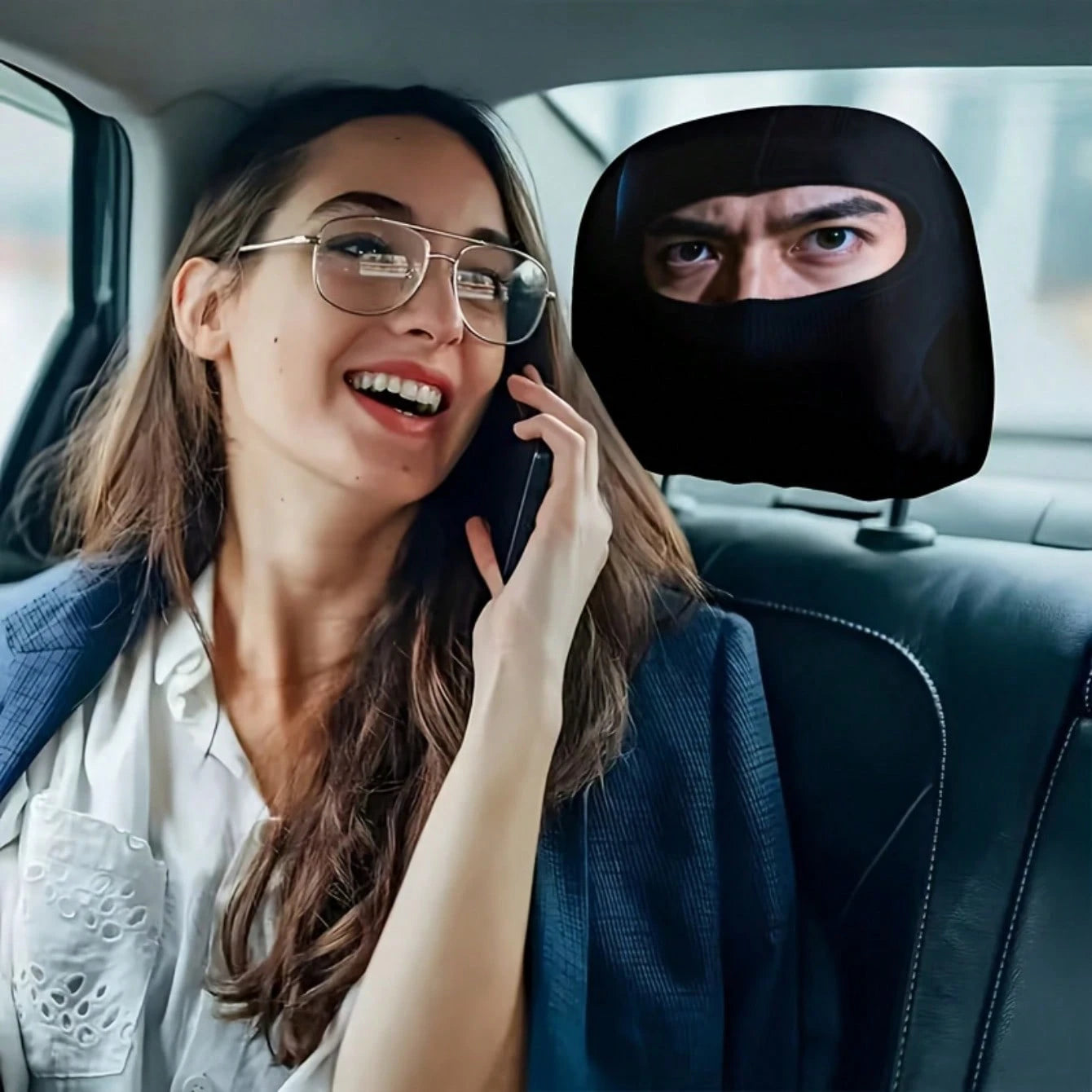 2 Mysterious Eye Cool Mask Printed Car Seat Headrest Covers- Mysterious Design, Universal Models, Easy To Install And Remove, Indispensable For Urban Commuting, Suitable For All Seasons, Ideal In-Car