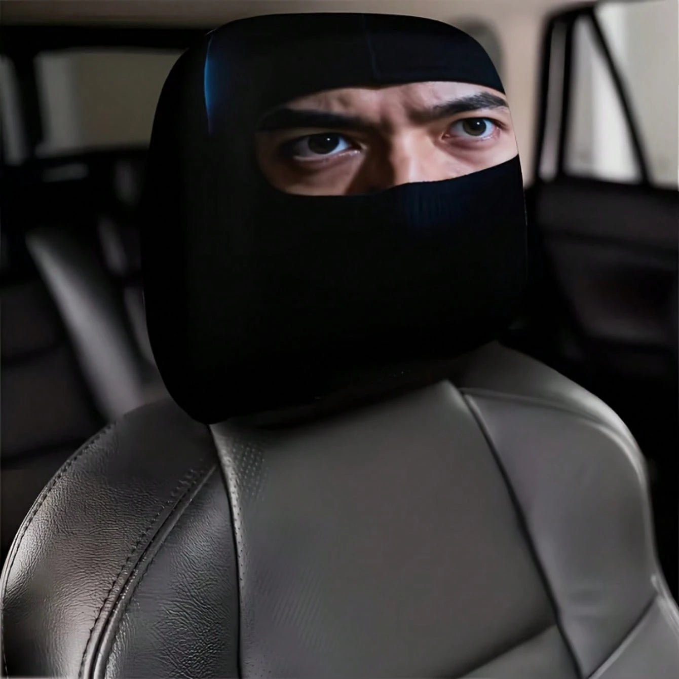 2 Mysterious Eye Cool Mask Printed Car Seat Headrest Covers- Mysterious Design, Universal Models, Easy To Install And Remove, Indispensable For Urban Commuting, Suitable For All Seasons, Ideal In-Car