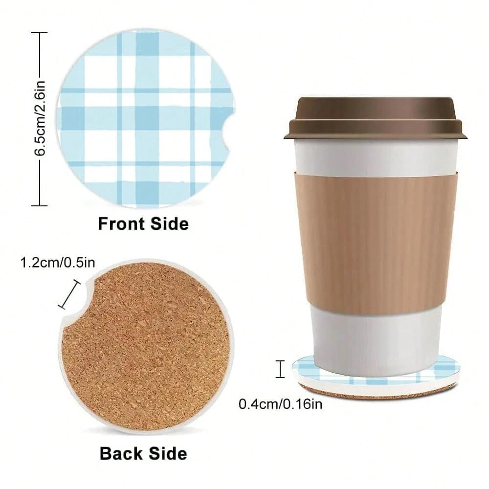 2 Pack Absorbent Car Coasters For Cup Holders,Ceramic Coasters With Cork Back And Finger Slot,2.56\ Cupholder Accessories To Keep Your