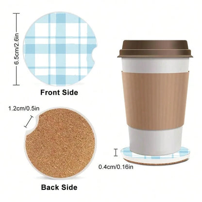 2 Pack Absorbent Car Coasters For Cup Holders,Ceramic Coasters With Cork Back And Finger Slot,2.56\ Cupholder Accessories To Keep Your