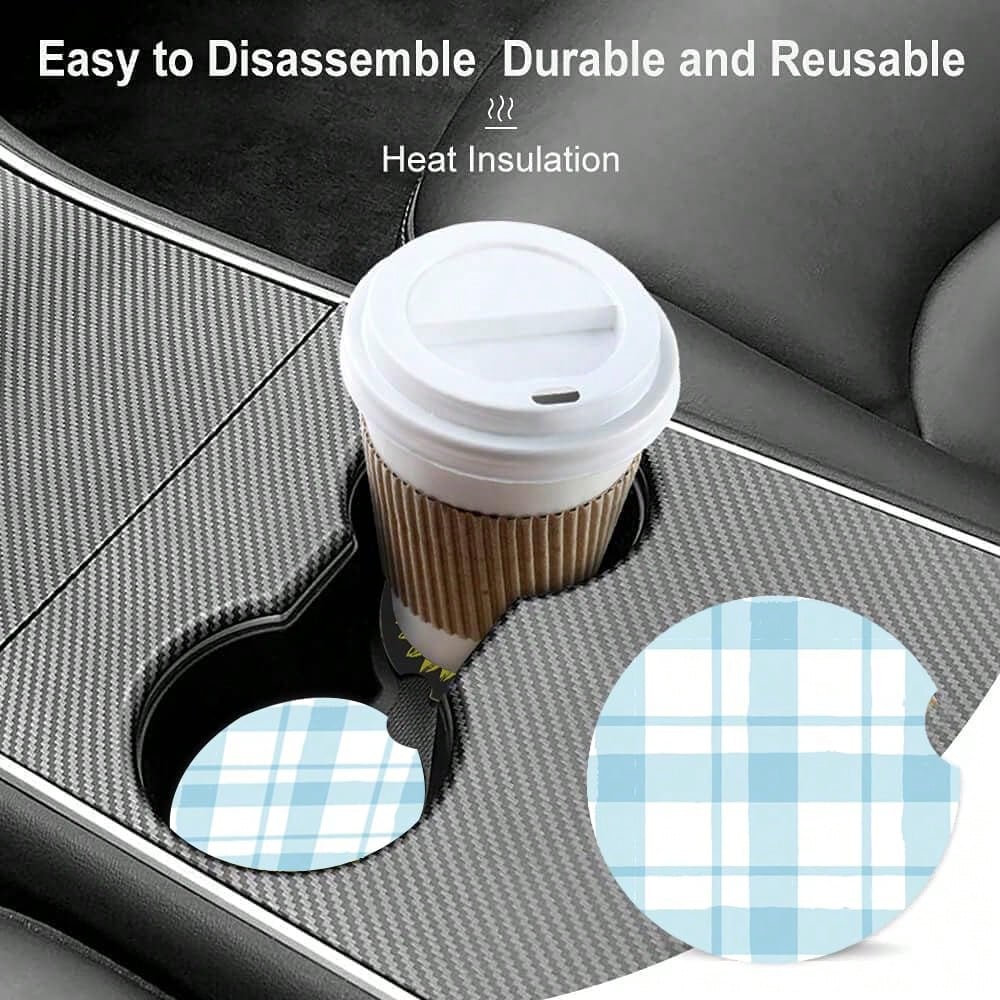 2 Pack Absorbent Car Coasters For Cup Holders,Ceramic Coasters With Cork Back And Finger Slot,2.56\ Cupholder Accessories To Keep Your