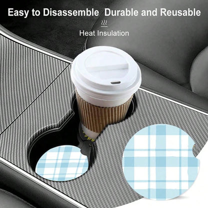 2 Pack Absorbent Car Coasters For Cup Holders,Ceramic Coasters With Cork Back And Finger Slot,2.56\ Cupholder Accessories To Keep Your